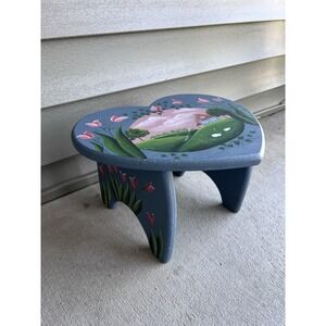 Vintage Hand painted Folk Art Heart Wooden Stool Farm House Plant Stand